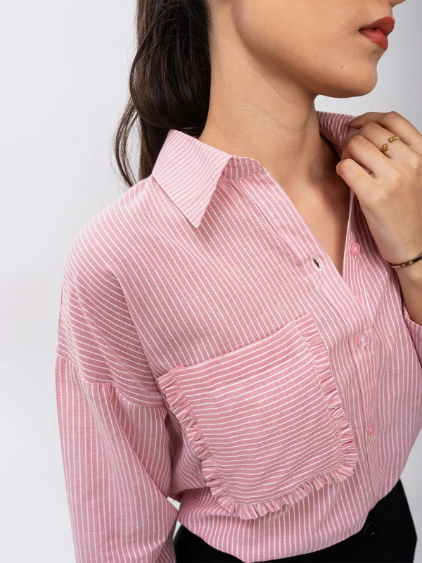 Pink Striped Cotton Formal Shirt For Office Wear 6