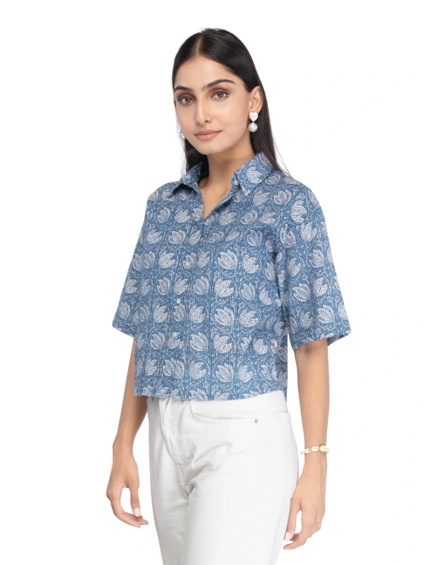 Blue Floral Crop Shirts 1