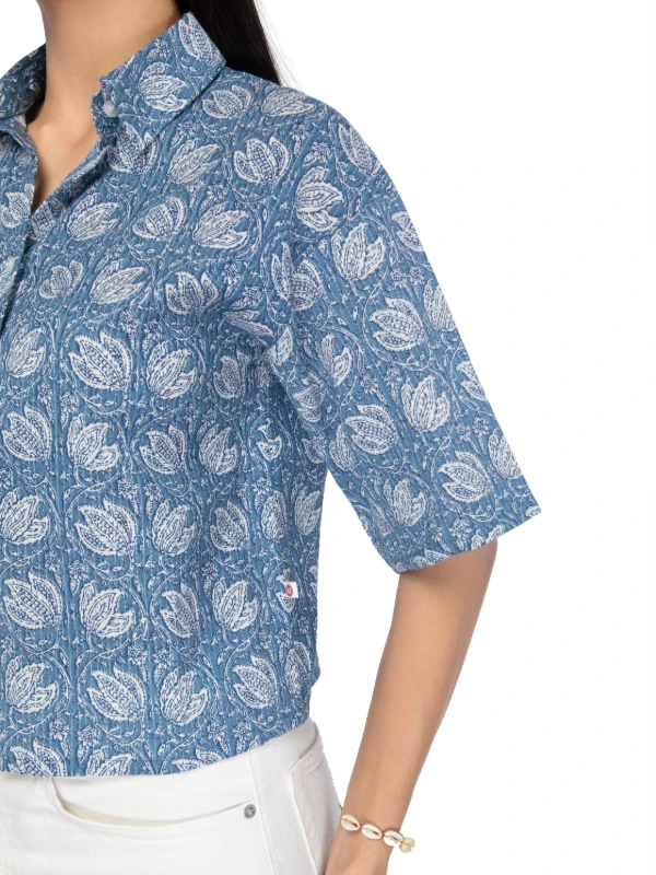 Blue Floral Crop Shirts 4