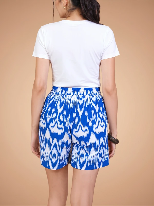Blue Ikat Printed Cotton Skort For Women 4