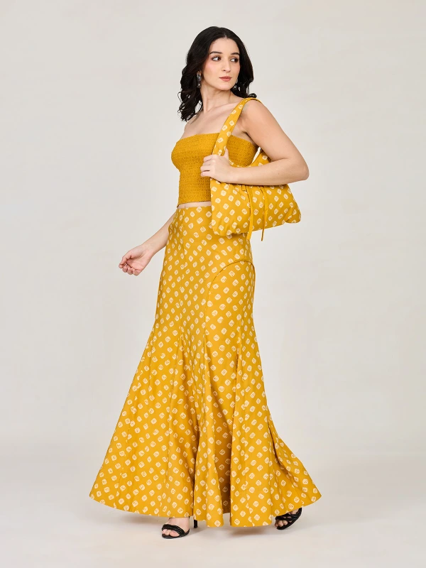 Yellow Bandhani Printed Mermaid Skirt 4