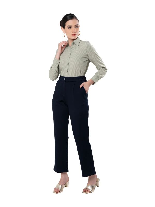 Indigo High-Waist Straight-Fit Trousers For Women 2