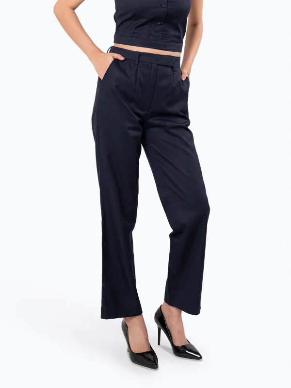 Blue High Rise Straight Fit Pants for Women 3