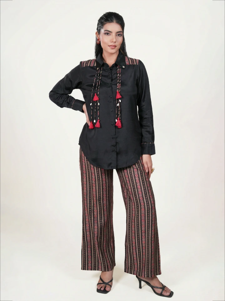 Black Ethnic Co-Ord Sets With Tassel Details