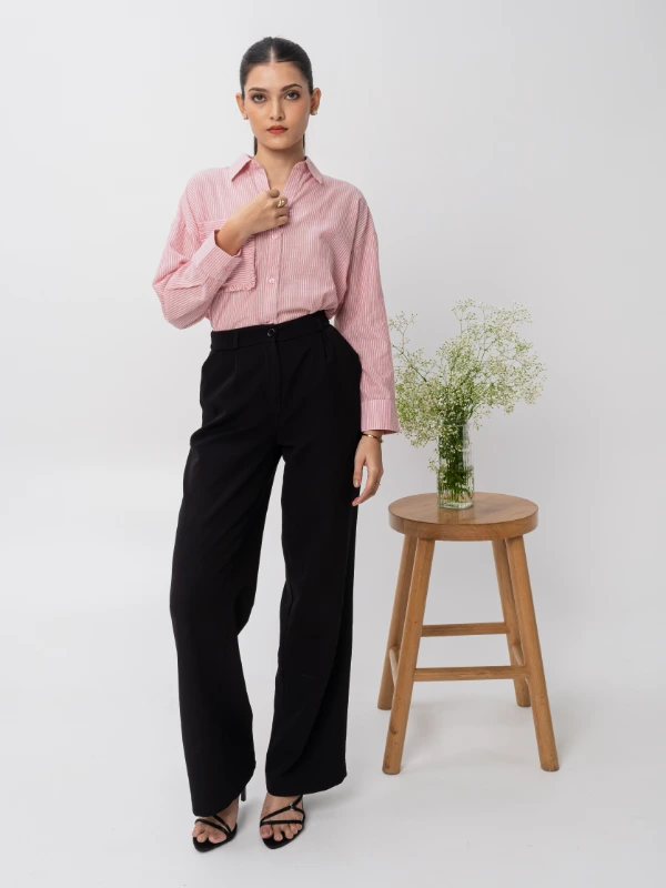 Pink Striped Cotton Formal Shirt For Office Wear 2