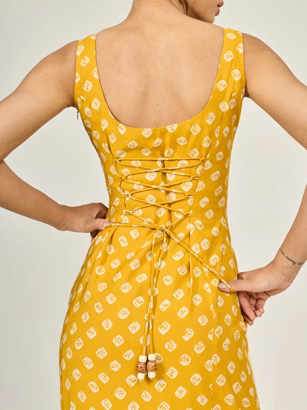 Yellow Bandhani Printed Mermaid Dress 5