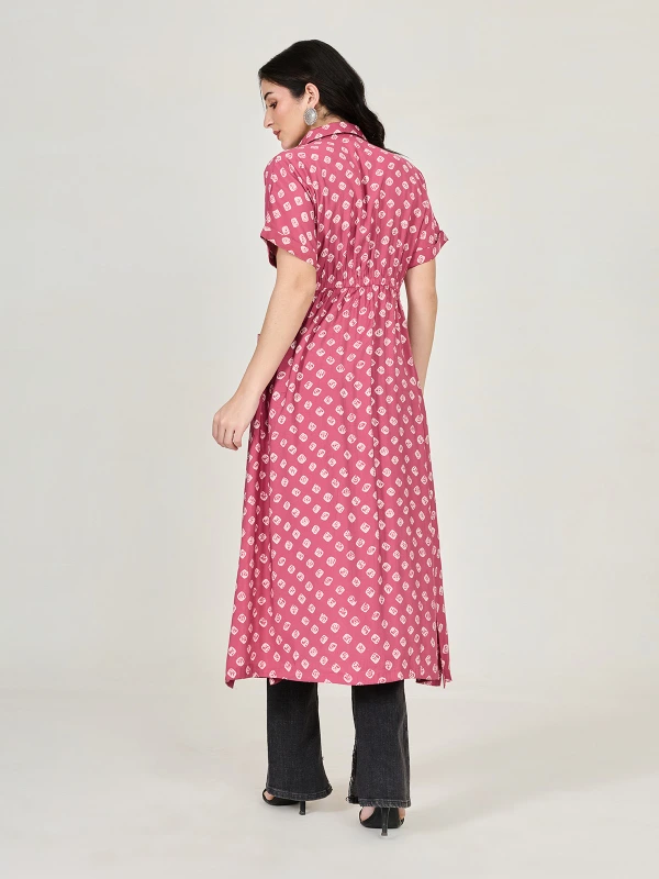 Pink Bandhani Printed Long Shrug 4