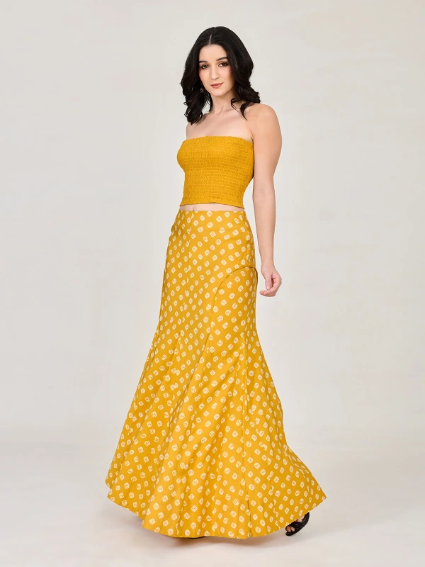 Yellow Bandhani Printed Mermaid Skirt 7