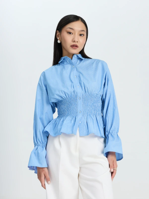 Striped Formal Shirt with Smocked Waist 1