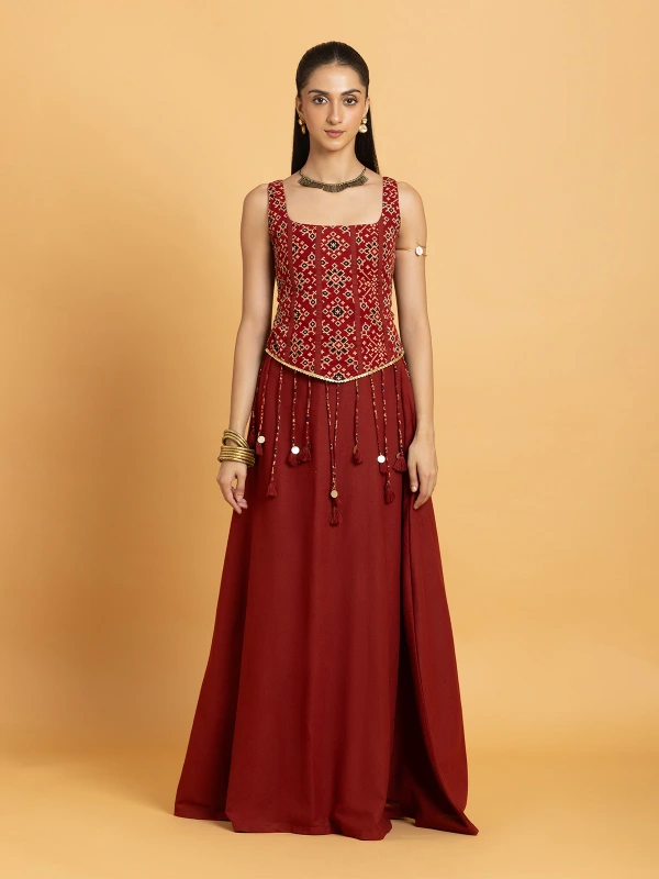 Maroon Skirt With Detachable Statement Belt 4