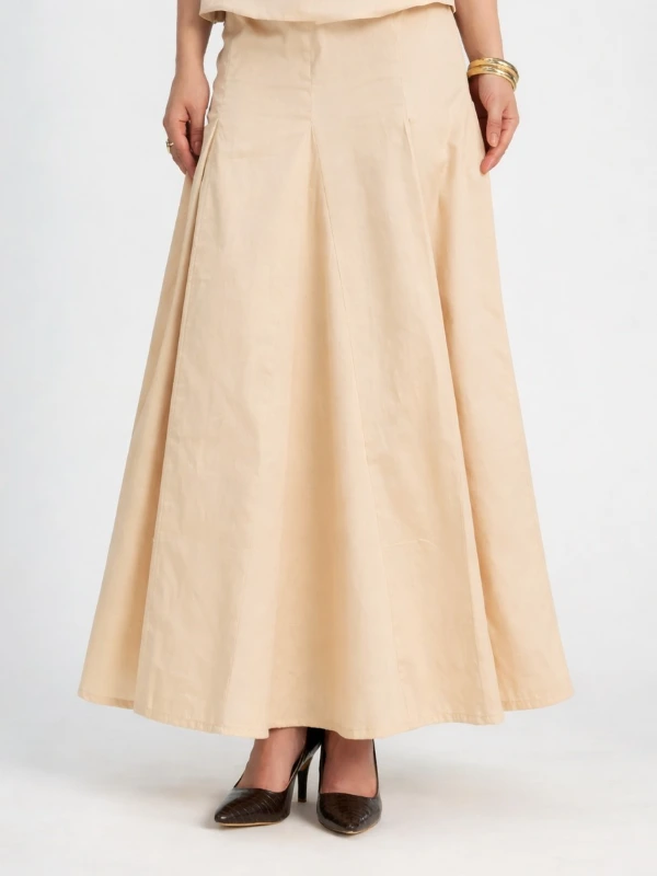 Beige Paneled Long Formal Skirt 1