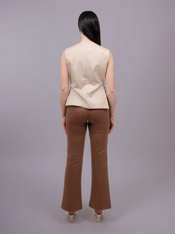 Beige Formal V Neck Sleeveless Waistcoat 3