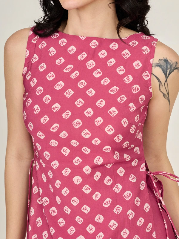 Pink Bandhani Printed Long Kurta 3