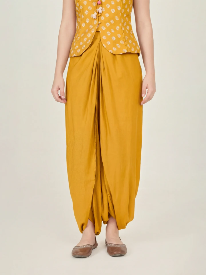 Yellow Solid Dhoti Pants For Women