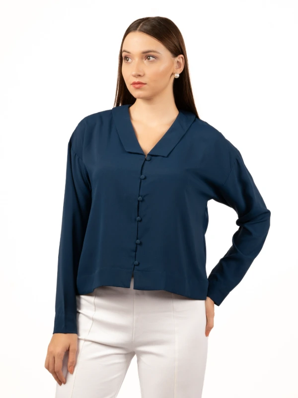 Blue Solid Formal Shirt For Women 6