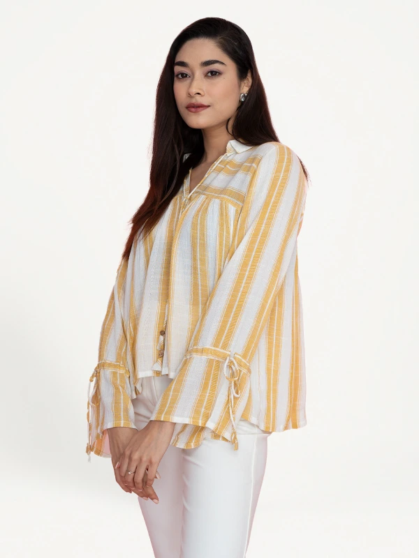 Yellow Striped Ploy Cotton Top 1