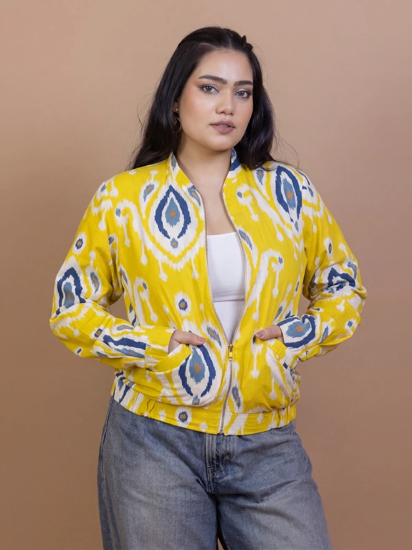 Purple & Yellow Ikat reversible jacket for women 1