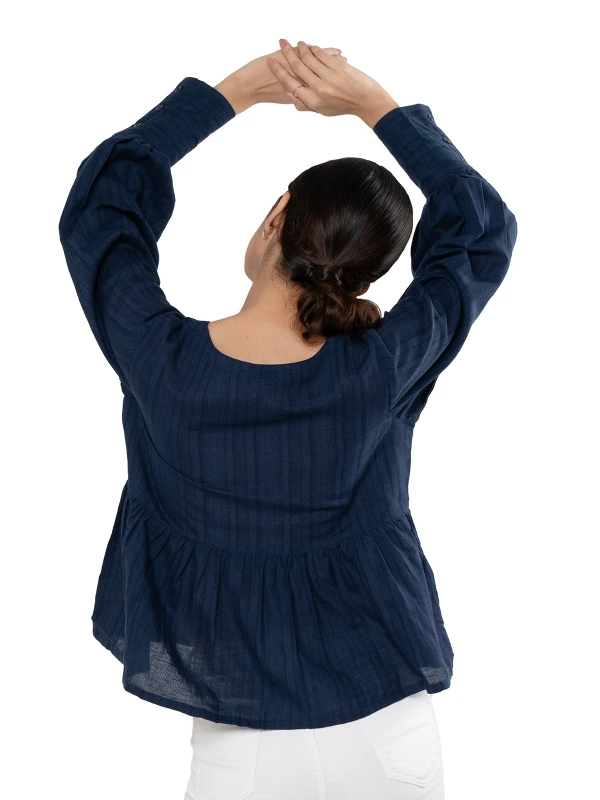 Blue Peplum Top With Bishop Sleeves 3