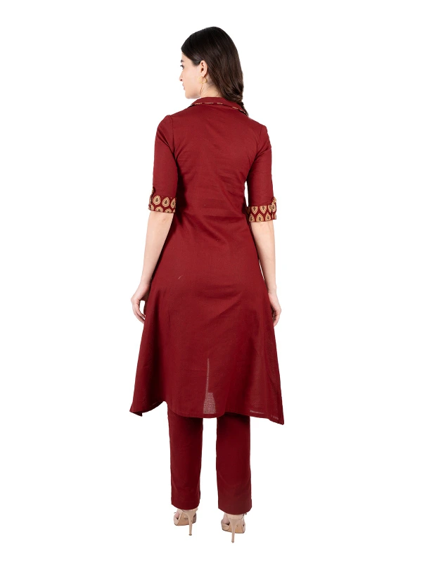 Maroon Printed Cotton A-Line Kurta 3