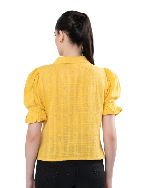 Yellow Crop Shirt With Puff Sleeves 3