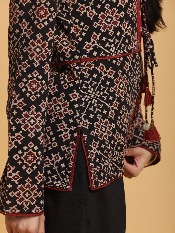 Black Ajrakh Printed Ethnic Top for Women 7