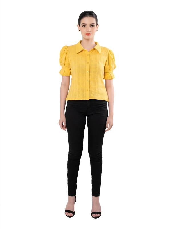 Yellow Crop Shirt With Puff Sleeves 4