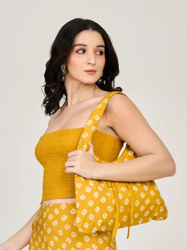 Yellow Bandhani Printed Hobo Bag 2