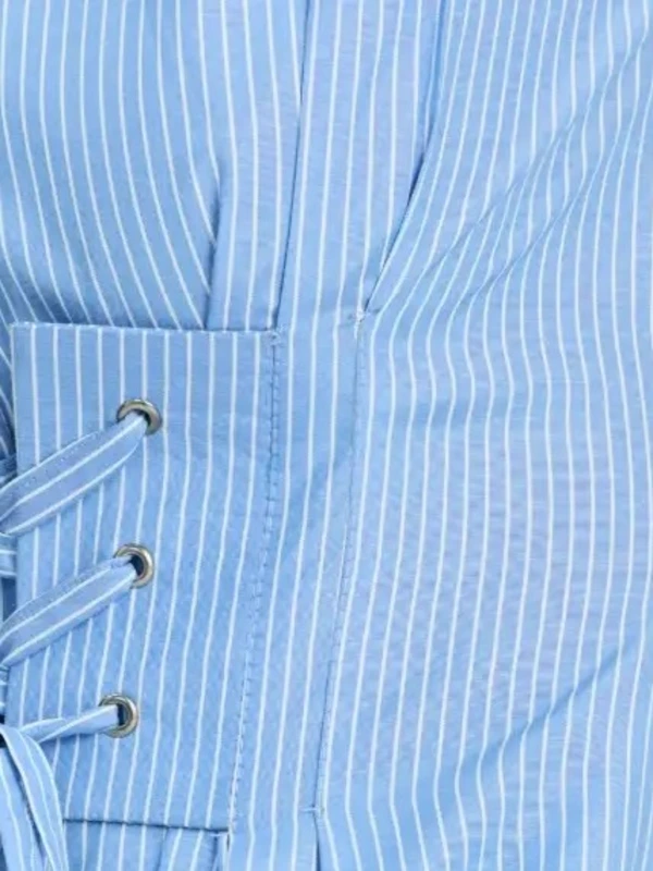 White Striped Dress With Lace-up Corset Waist 7