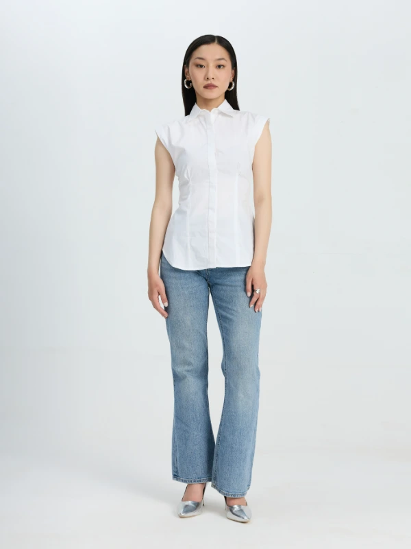 White Formal Cap Sleeve Shirt For Women Zlataa 3