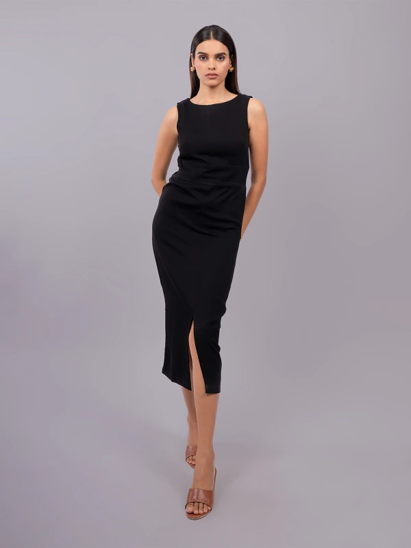 Black Formal Sleeveless Sheath Dress 1