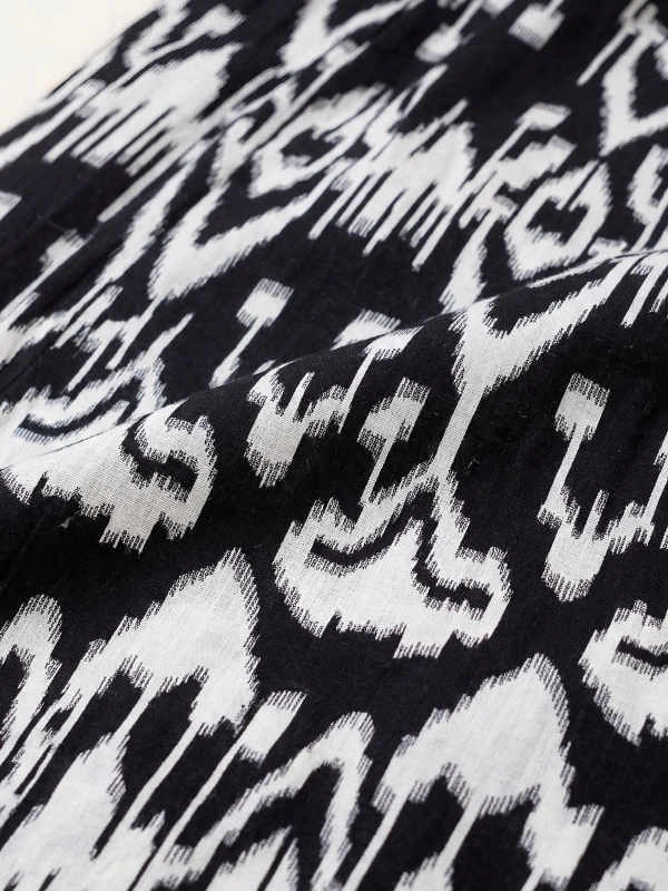 Black Ikat Printed Cotton Skort For Women 7