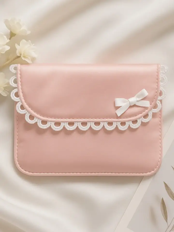 Pink Sanitary Pouch with Lace Embellishment