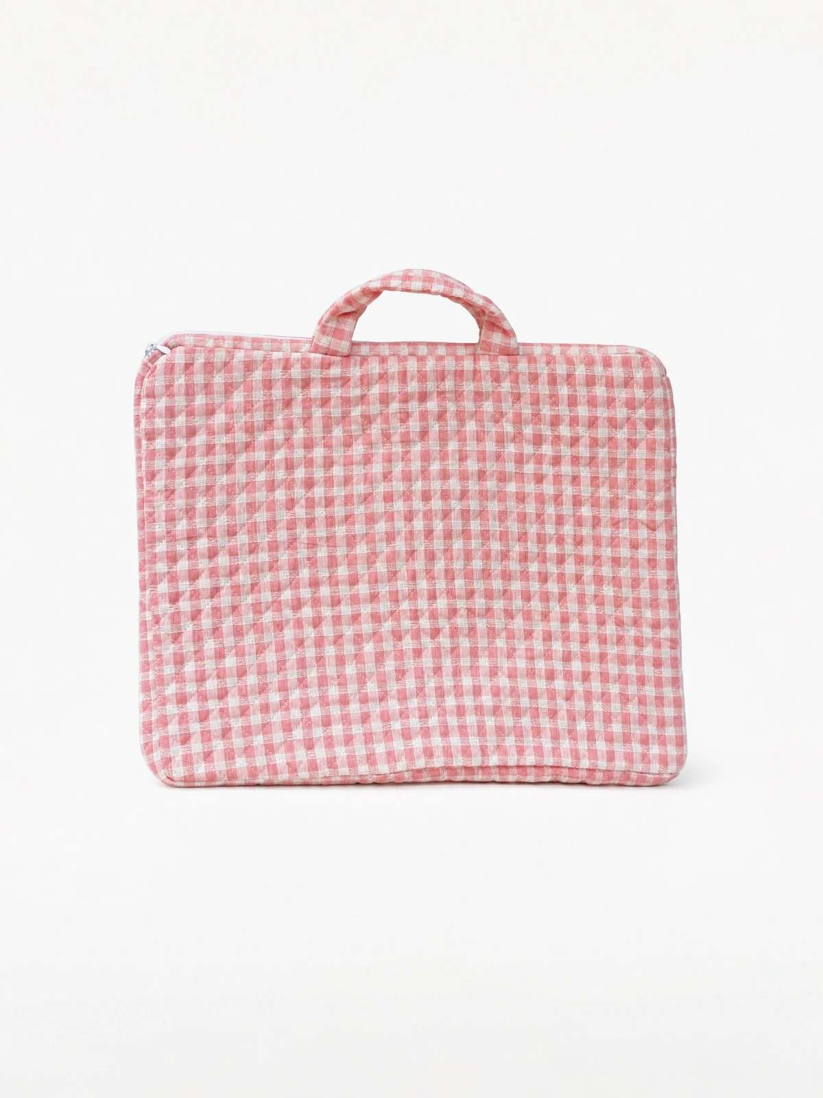Light Pink Gingham Laptop Sleeve Bag With Utility Pocket for MacBook thumbnail 5