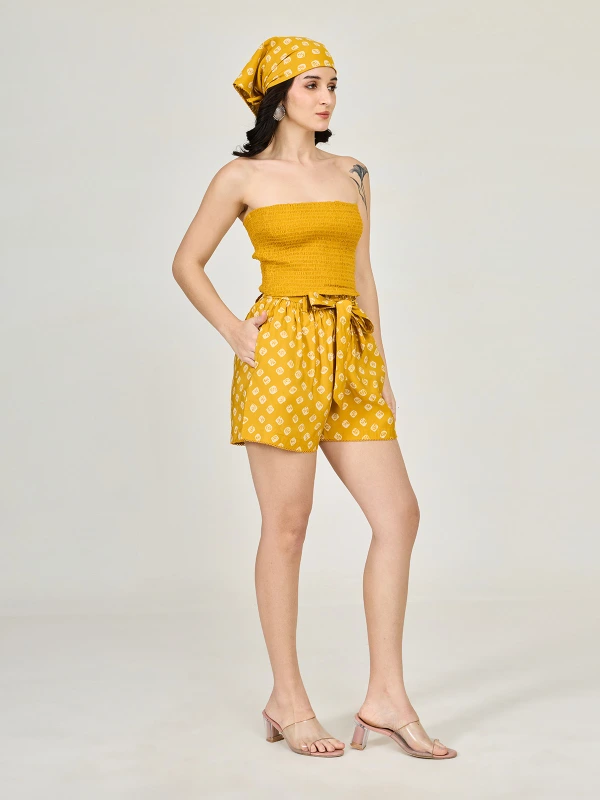 Yellow Bandhani Printed Shorts For Women 4