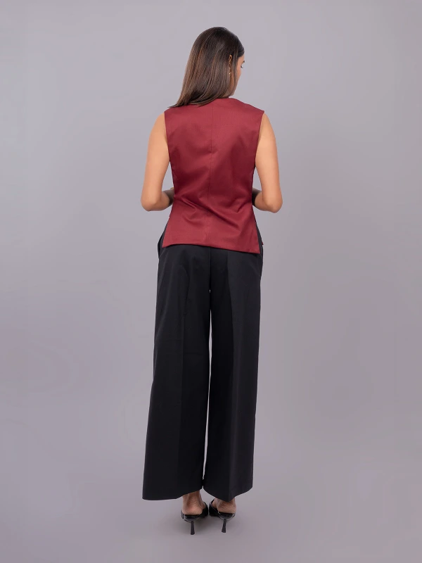 Maroon Formal V Neck Sleeveless Waistcoat 3