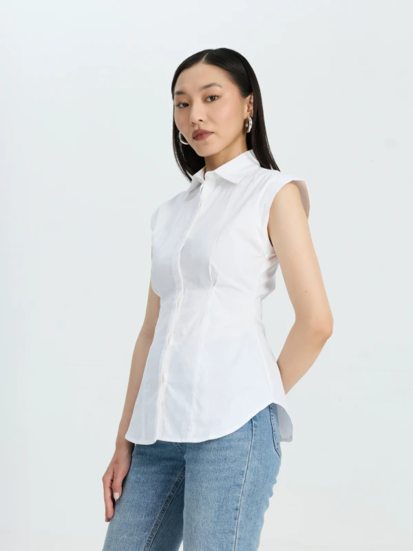 White Formal Cap Sleeve Shirt For Women Zlataa 1