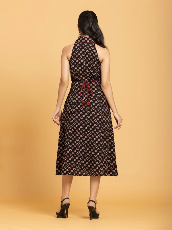 Black Ajrakh Printed Shirt Dress for Women 6