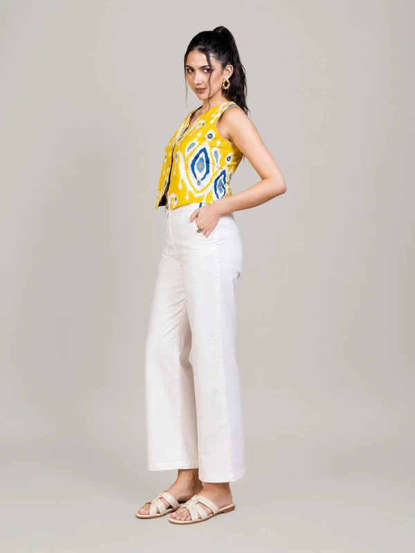 Off white cotton straight fit pants 4