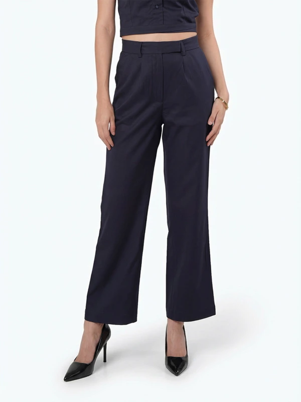 Blue High Rise Straight Fit Pants for Women 1