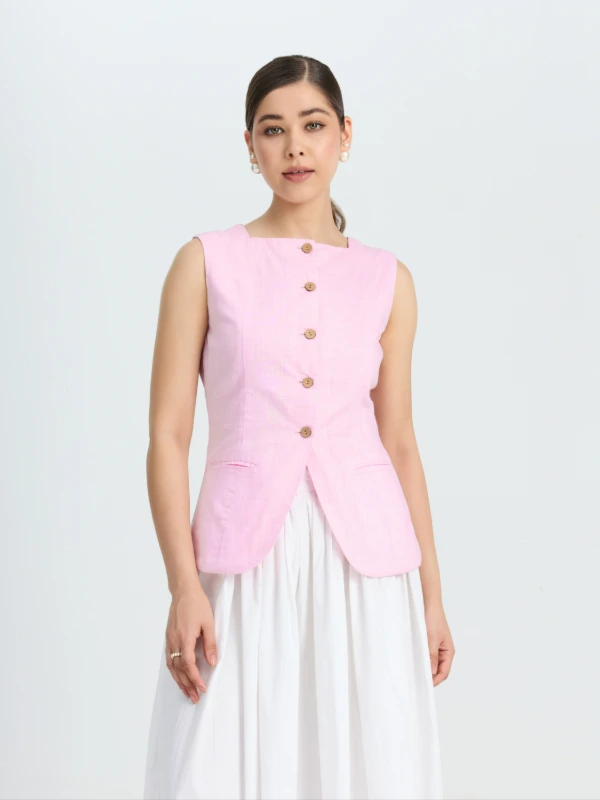 Pink High Square Neck Formal Waistcoat for women Zlaata 1