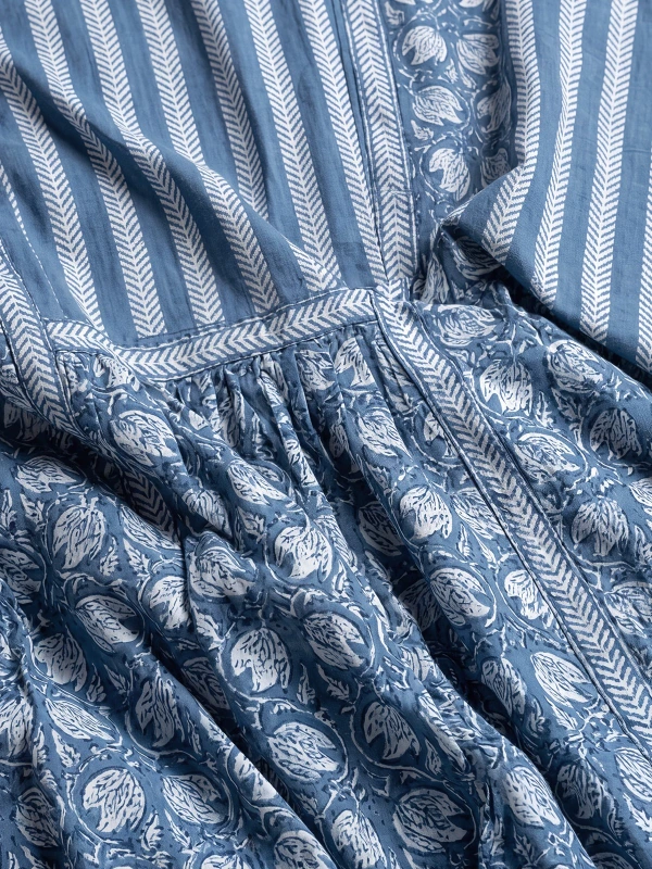 Blue Cotton Floral Kurta With Straight Pant Set 7