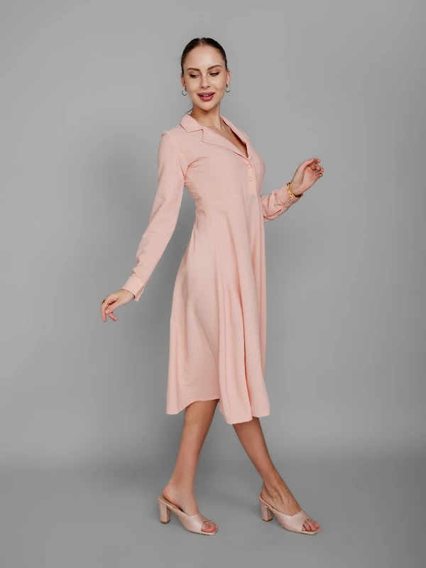 Pink Lapel Collar Dress For Chic Formal Wear 5