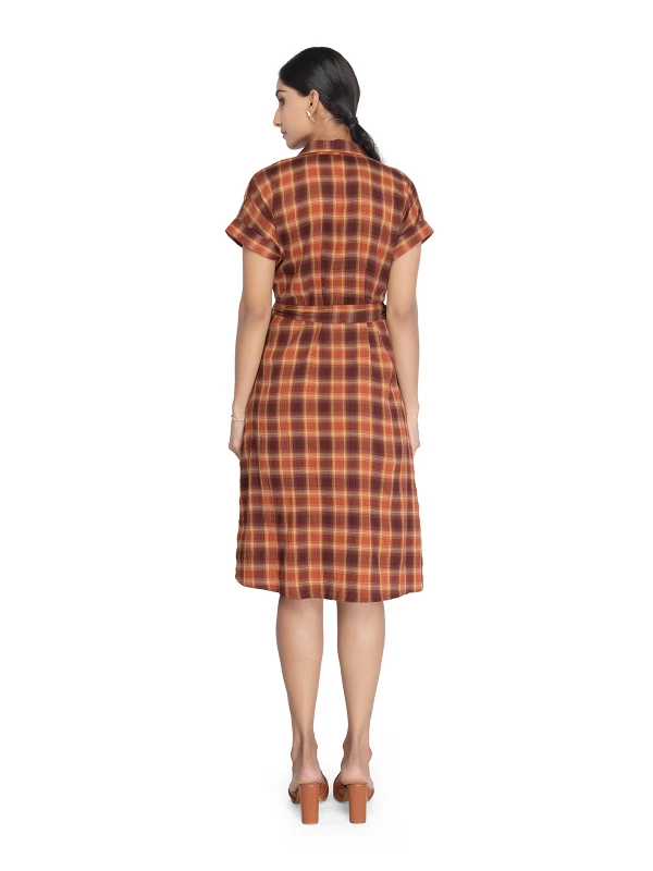 Brown Shirt Dress With Checked Pattern 4