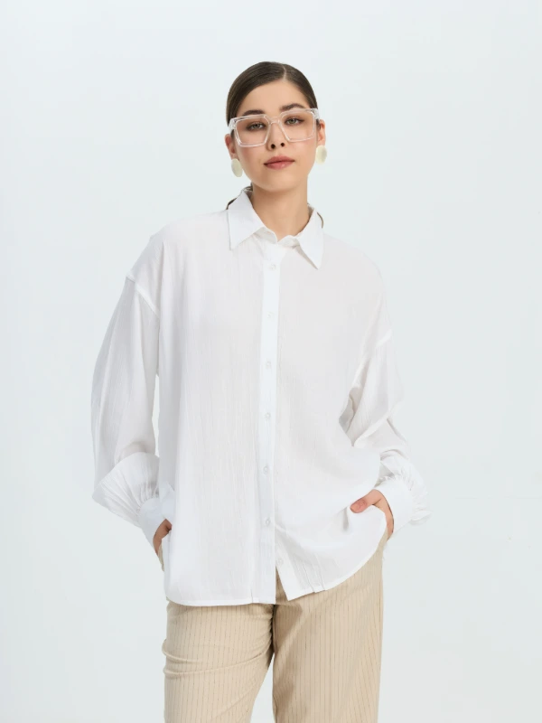 White Oversized Formal Shirt For Women 1