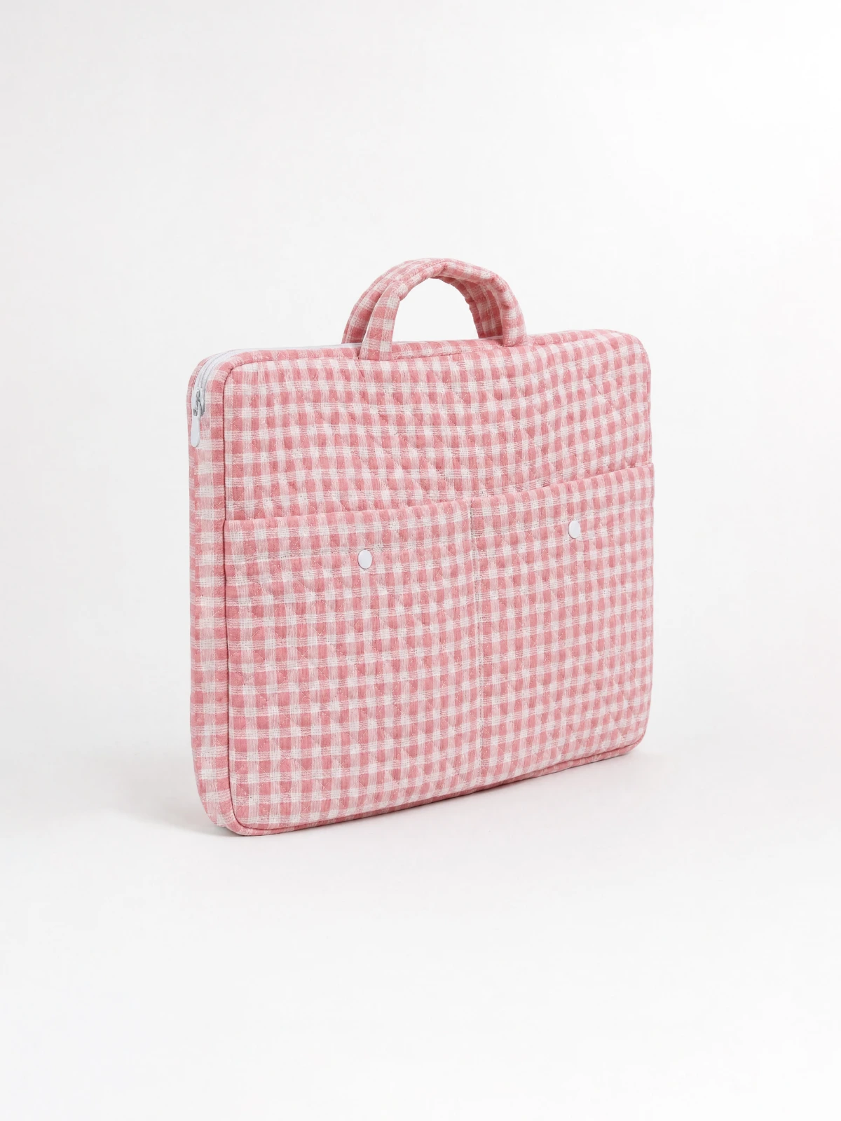 Light Pink Gingham Print Laptop Sleeve Bag with Two Utility Pockets for MacBook thumbnail 5