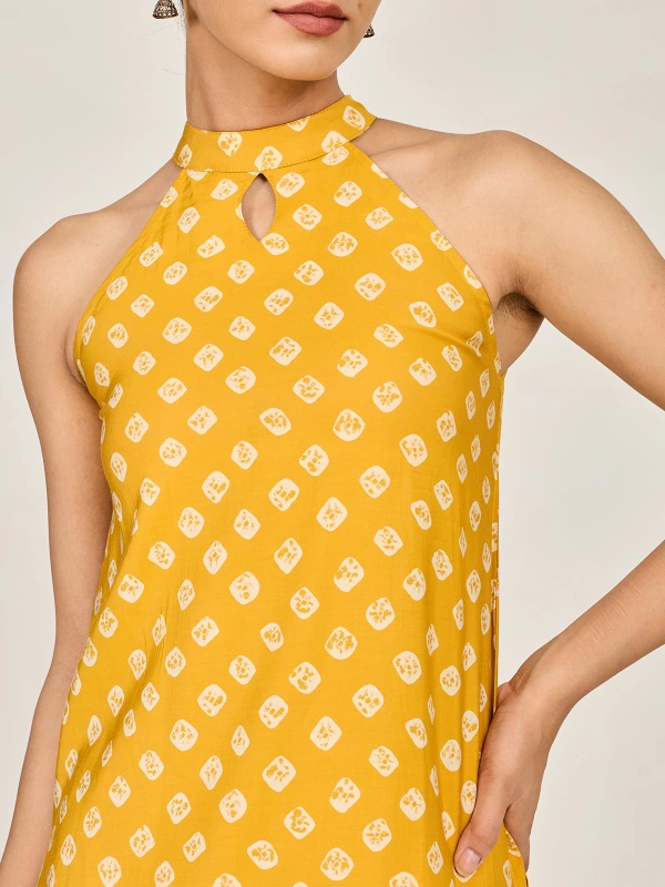 Yellow Bandhani Printed A-line Long Kurta 3