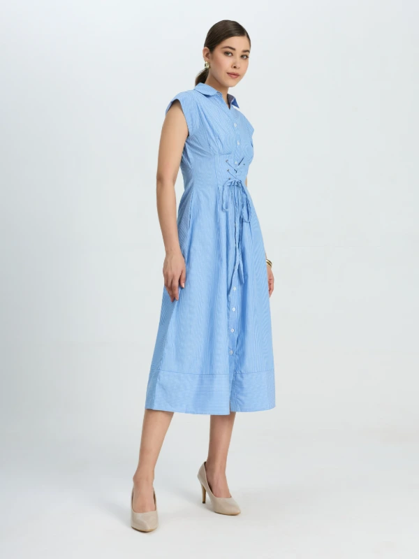 White Striped Dress With Lace-up Corset Waist 3