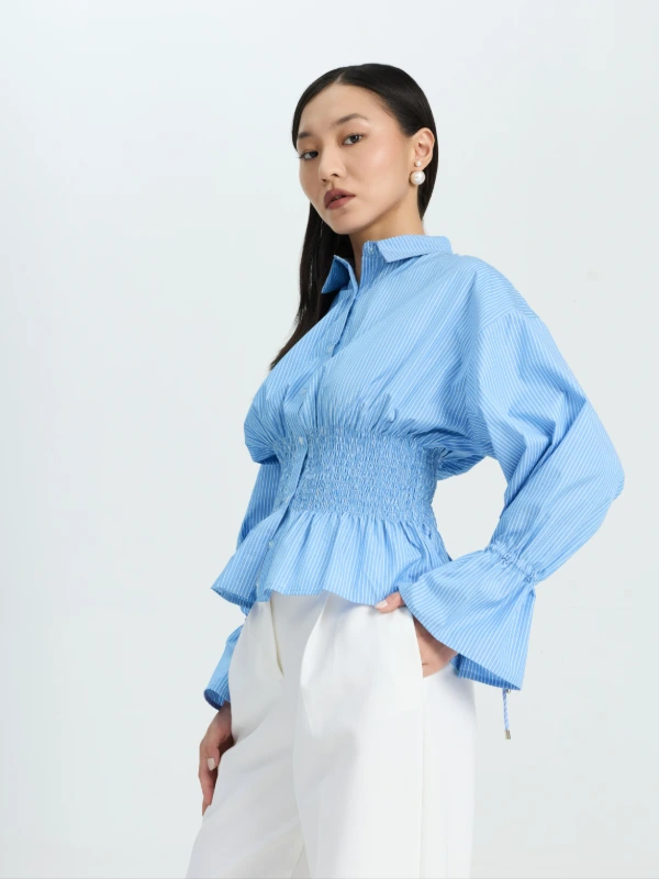 Striped Formal Shirt with Smocked Waist 3
