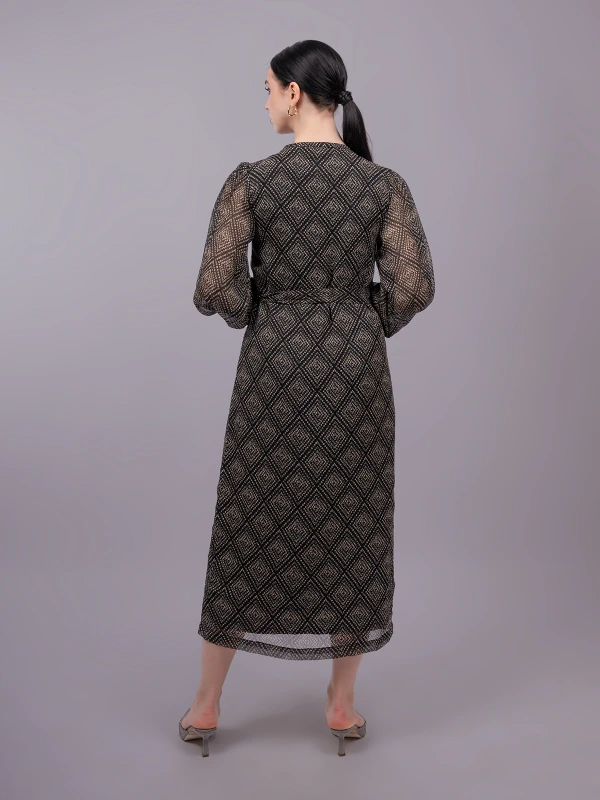 Black Formal Balloon Sleeve Long Straight-Fit Dress 3