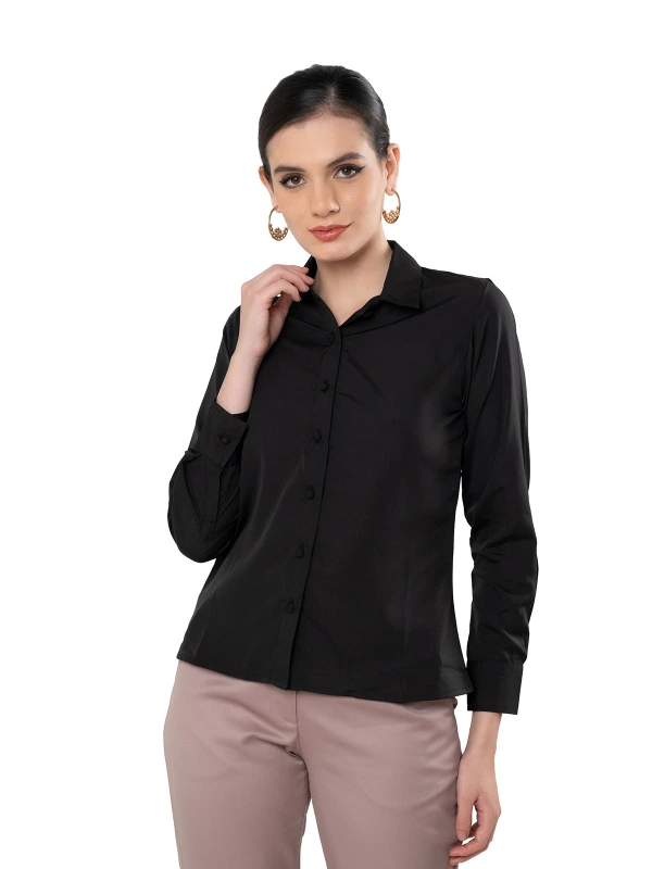 Black Formal Shirt With Classic Collar And Full Sleeves 5